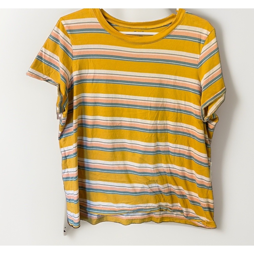 Madewell Classic Cozy Striped Yellow T Shirt Woman's Size XL Basics Preppy